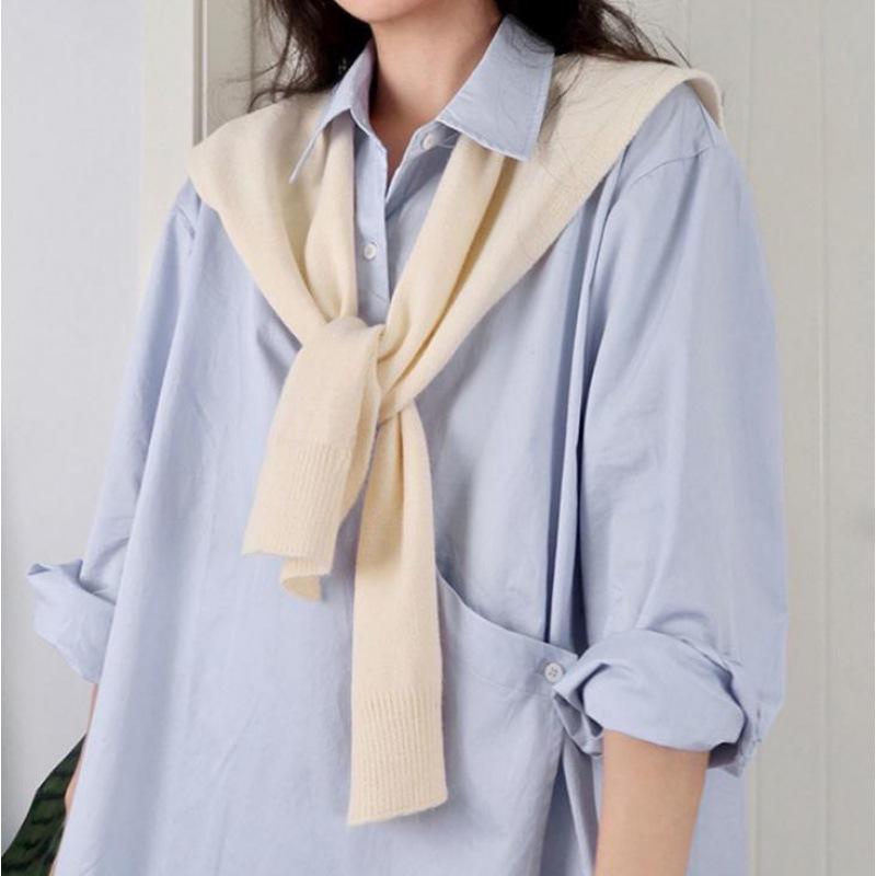 Core Yarn Knitted Shawl Female Spring and Autumn with Shoulder Color with Shoulder Thin Cardigan Summer Knot False Collar Scarf