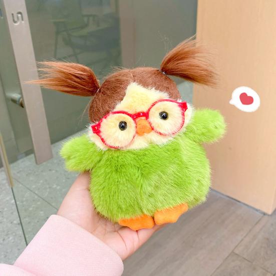 Funny Bird Plush Toy Cute Fat Parrot Sparrow with Glasses & Hair Mini Palm-sized Stuffed