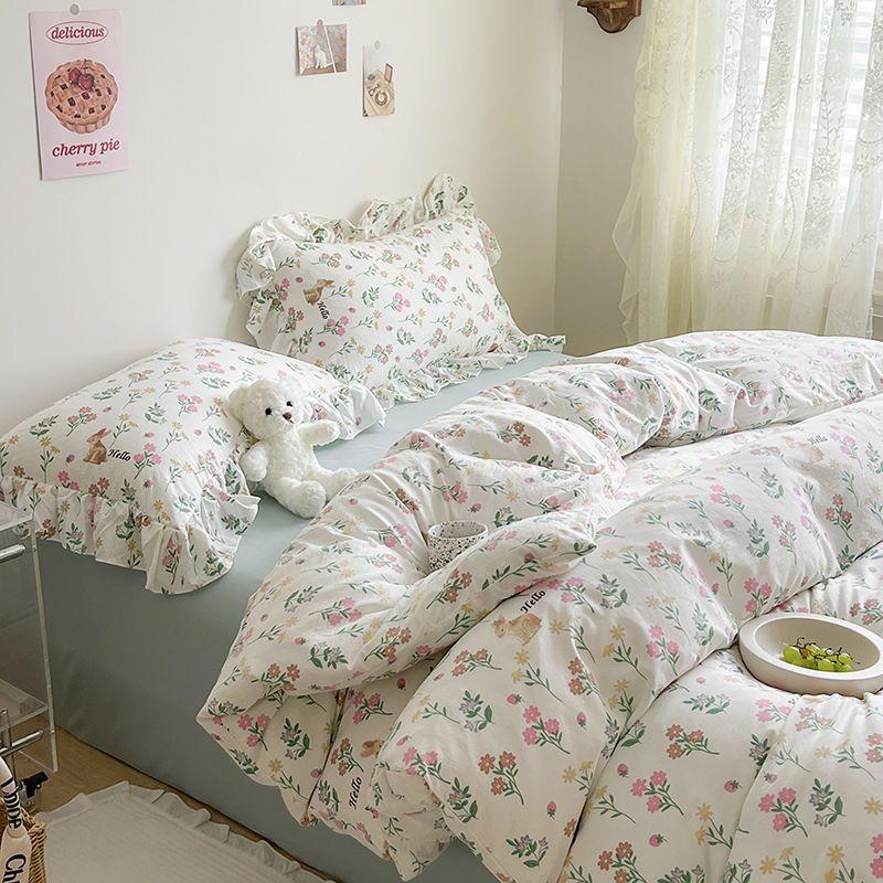 Комплект постельного белья Ins Girl с рисунком в виде вишневого сердца, двухслойный комплект из четырех предметов из розового яна, простая простыня из хлопка