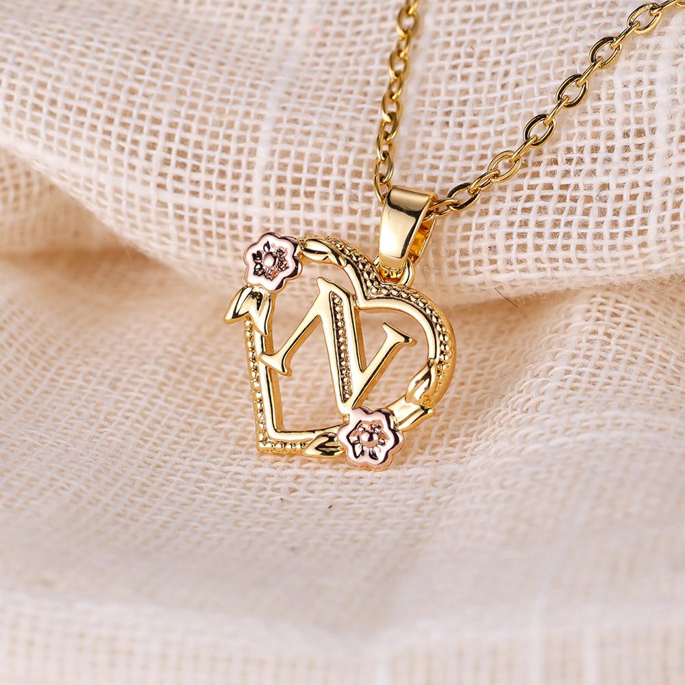 AZ буквы золотого цвета цветок инициалы ожерелье для женщин девушка сердце письмо колье ожерелье лучшие подарки алфавит ювелирные изделия