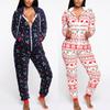 Women Long Sleeve Women Hooded Christmas Printed Jumpsuit Pyjamas Nightwear