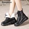 Womens Short Boots 2024 Leather Comfortable Ankle Boots Waterproof Thick-soled Padded Warm Women Shoes Casual Platform Boots