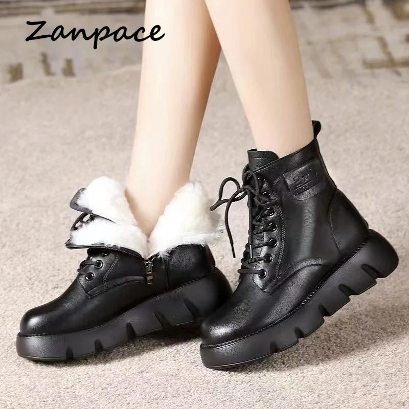 Womens Short Boots 2024 Leather Comfortable Ankle Boots Waterproof Thick-soled Padded Warm Women Shoes Casual Platform Boots