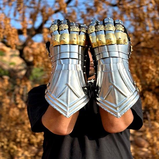 Medieval Gloves Set Medieval Steel, Brass Gauntlet Gloves Fully Functional Cosplay Gloves Halloween Costume Arms Best Gift