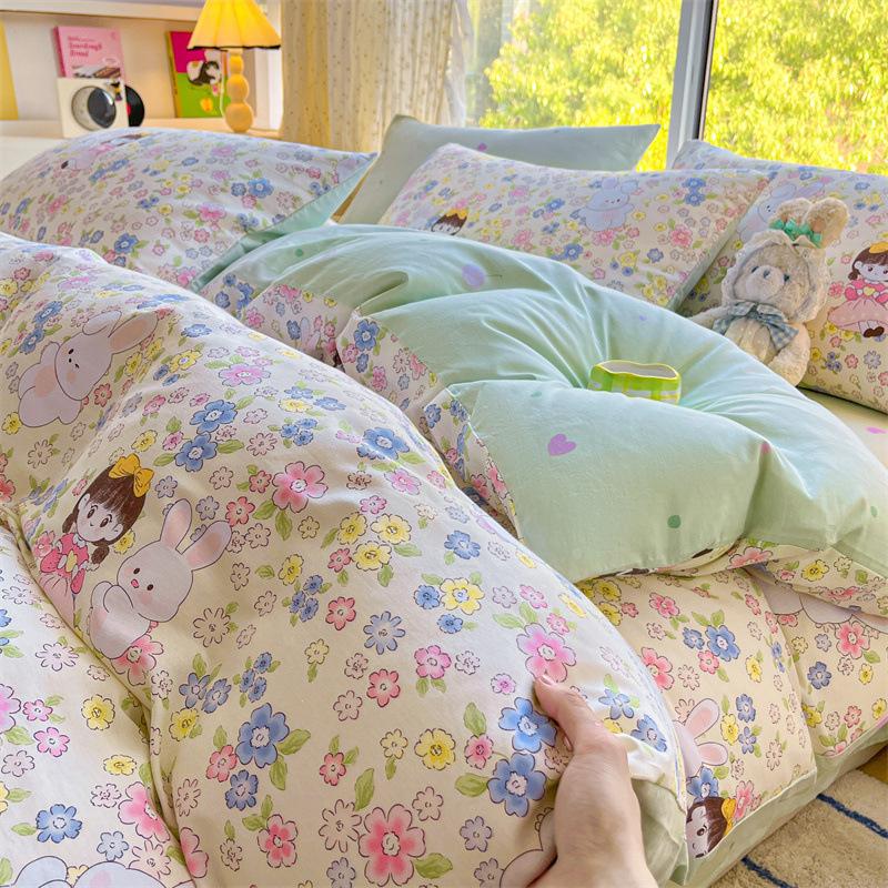 Комплект постельного белья из четырех предметов, пододеяльник из чистого хлопка с цветочным рисунком, простыня для спальни из трех предметов