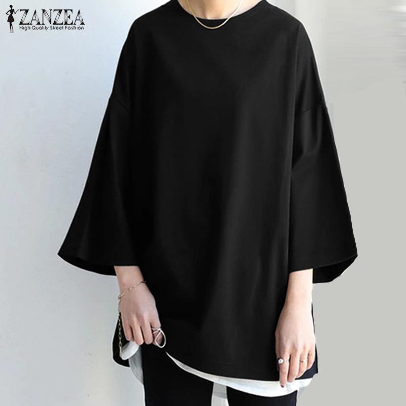 ZANZEA Women Casual O-neck Half Sleeve Blouse Tops Solid Color Loose Spring T-shirt
