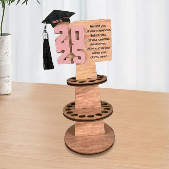 Graduation Wooden Money Holder Tower Double Layers Cash Storage Rack Class of 2025 Graduates Money Gift Grad Party Desktop Decoration