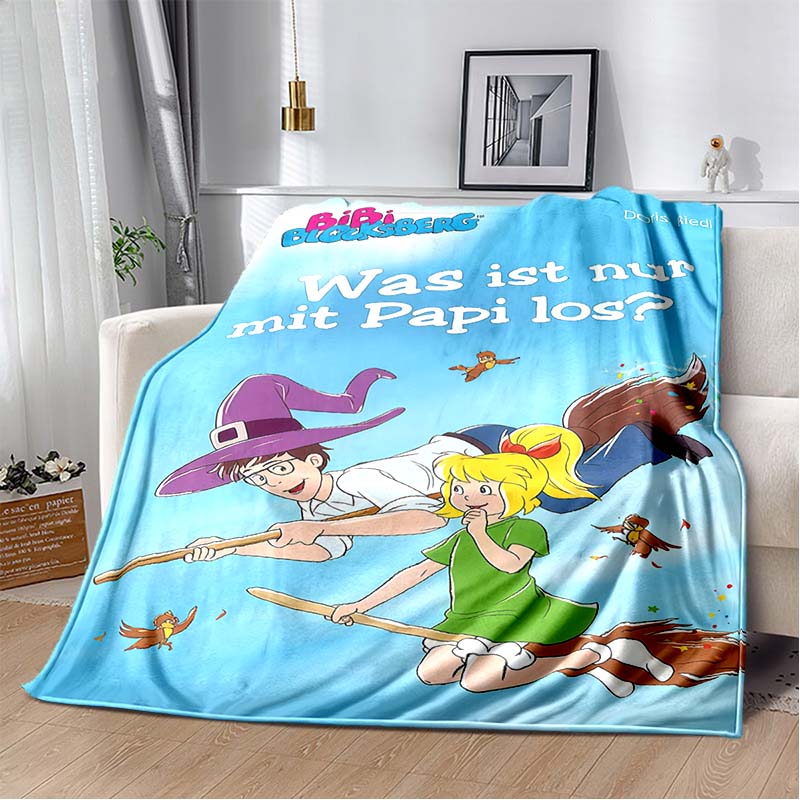 Bibi Blocksberg Summer Beach Flannel Blanket, Cartoon Witch Bibi Surf Print Warm Throw Blanket, Kids Bedroom Sofa Decor Gift