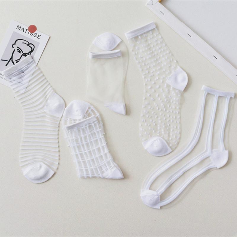1 Pair Women Socks Summer 15 Styles Harajuku Thin Transparent Sock Striped Plaid Dots Breathable Funny Socks Casual Ankle Socks