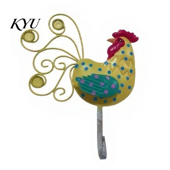 Decorative Rooster Wall Hooks Painted Metal Hook, Farmhouse Style 3D Iron Country Hanging Decor for Keys Towels , Hook Entryway Kitchen Retro