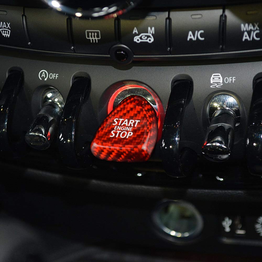 AIRSPEED Наклейка на кнопку запуска двигателя автомобиля из углеволокна Уплотнение кнопки запуска Внутренняя отделка из углеволокна Совместима с BMW MINI Mini Cooper F54F55F56F57F60 Ac