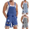 Мужская мода Однотонный V-образный вырез Пуговица Карман С эффектом варки Деним Регулируемый Короткий ремешок Комбинезон