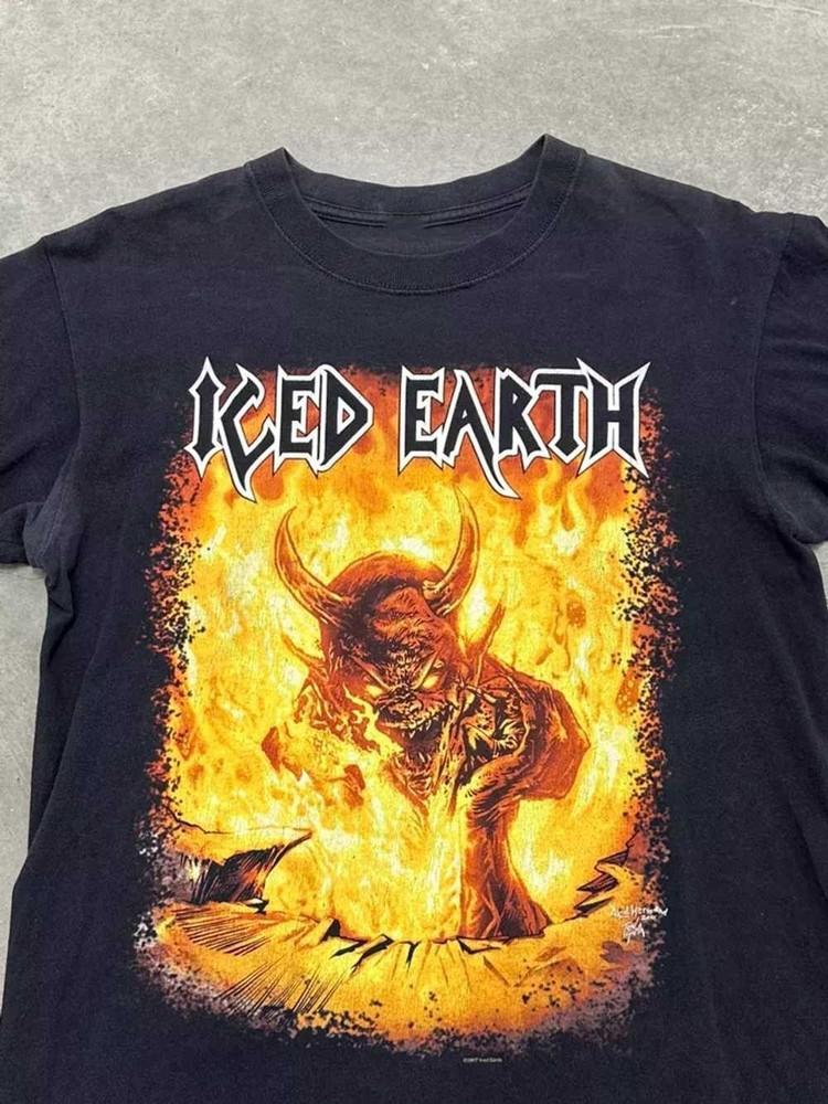 Редкий Подарок Фанатам Группы Iced Earth Черная Футболка Всех Размеров TK72 Унисекс