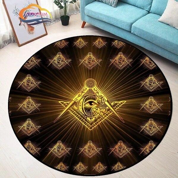 Masonic Round Carpet Freemasonry Non-slip Rug Freemason Living Room Large All Seeing Eye S Tea Table or Chair Mat