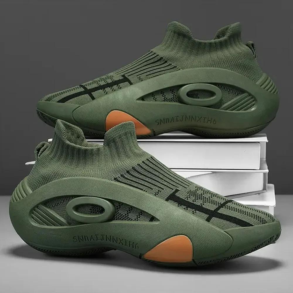 Новое поступление Черно-зеленые летние кроссовки для мужчин Дышащие носки Повседневная спортивная обувь Мужские кроссовки на платформе Дизайнерские кроссовки Мужские