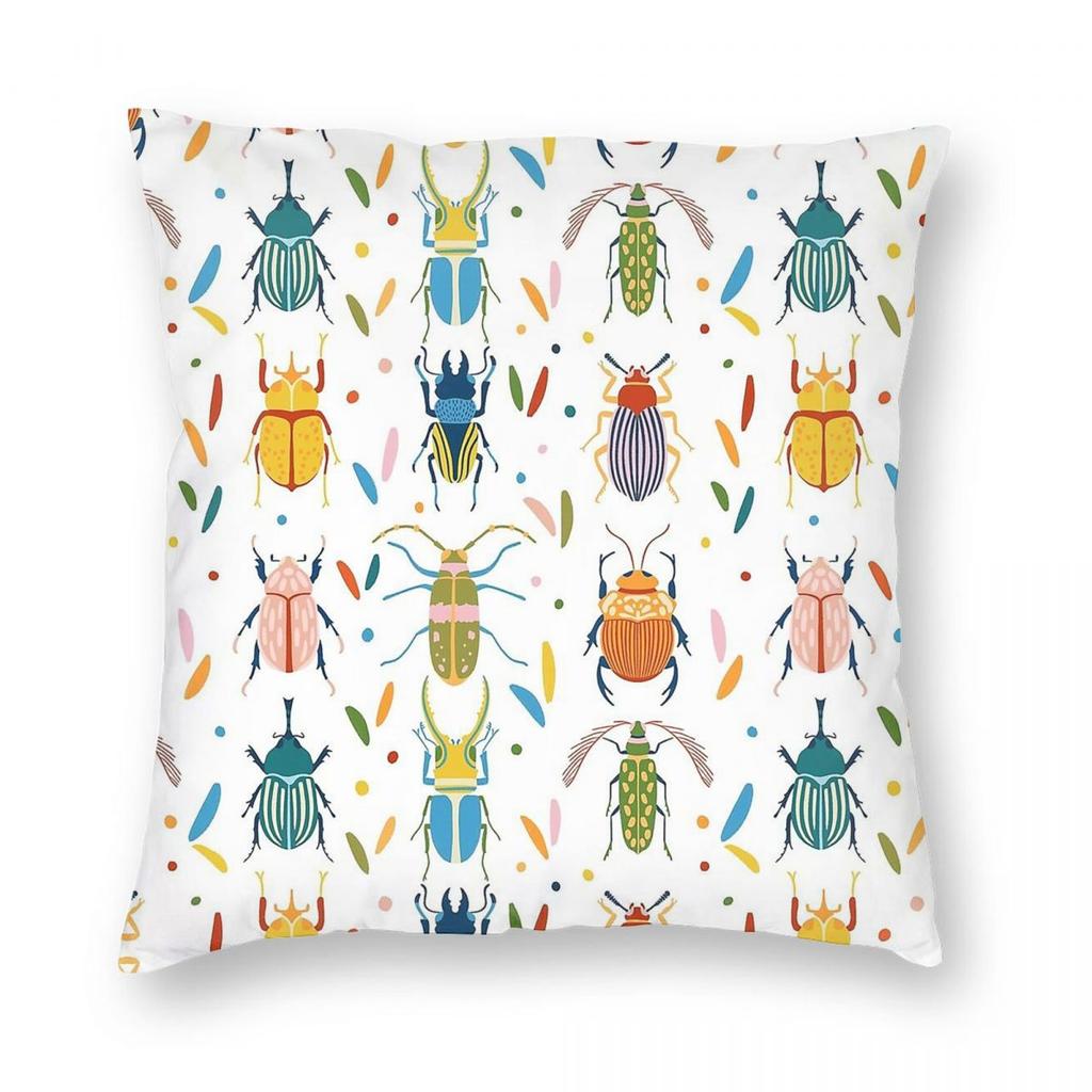 Colourful Beetles Inserts Pillowcase Polyester Linen Velvet Creative Zip Decor Pillow Case Room Cushion Cover