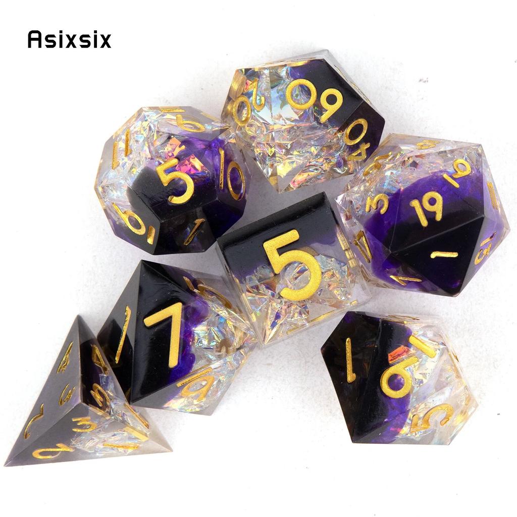7 шт., фиолетовые, белые, золотые кубики с острыми краями, многогранные кубики из смолы, подходящие для ролевых ролевых игр, настольная игра