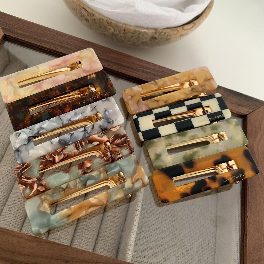 Полая квадратная заколка для волос с уксусной кислотой, черно-белая заколка для утиного клюва в шахматном порядке, заколка для утиного клюва для девочек, заколка для утиного клюва с цветочным рисунком, заколка для боковой челки