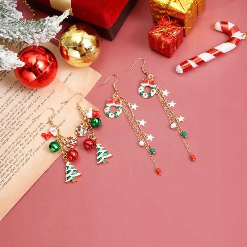 Fashion Christmas Earrings Zircon for Women Christmas Tree Hat Deer Necklace Girls Party Festival Zircon Gifts
