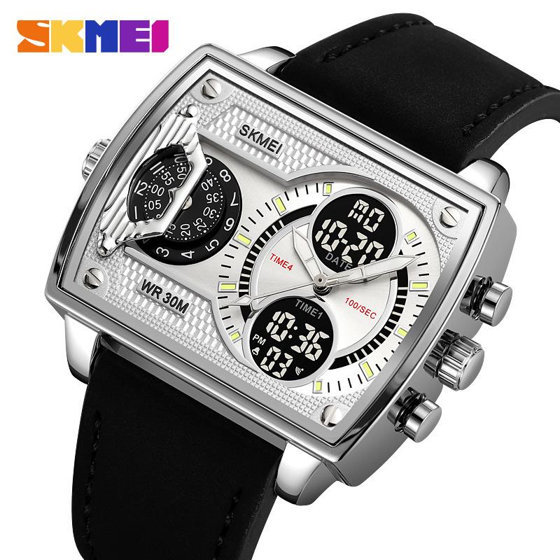 Golden Big Dial Three Time Men Wrist Watches Stainless Steel Men Sports Digital Military Quartz Watch Luminous Male Clock