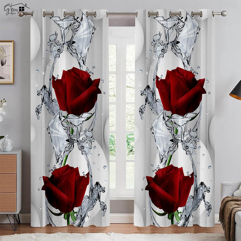 Романтичные черно-красные контрастные розовые 3D-печатные шторы для спальни, гостиной, кухни, кабинета, декоративные шторы, 2 шт.