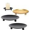 Round Pillar Metal Plate Golden Festival Candlestick Holder Simple Candle Base Tray  for Home