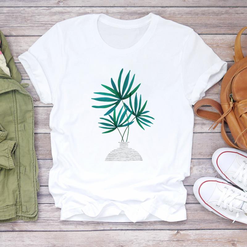 (Asian Size) T Shirt Top Plant Cartoon Trend Cute 90s Fashion Casual Clothing Tee Short Sleeve Women Print Lady Female O-neck Graphic T-shirt