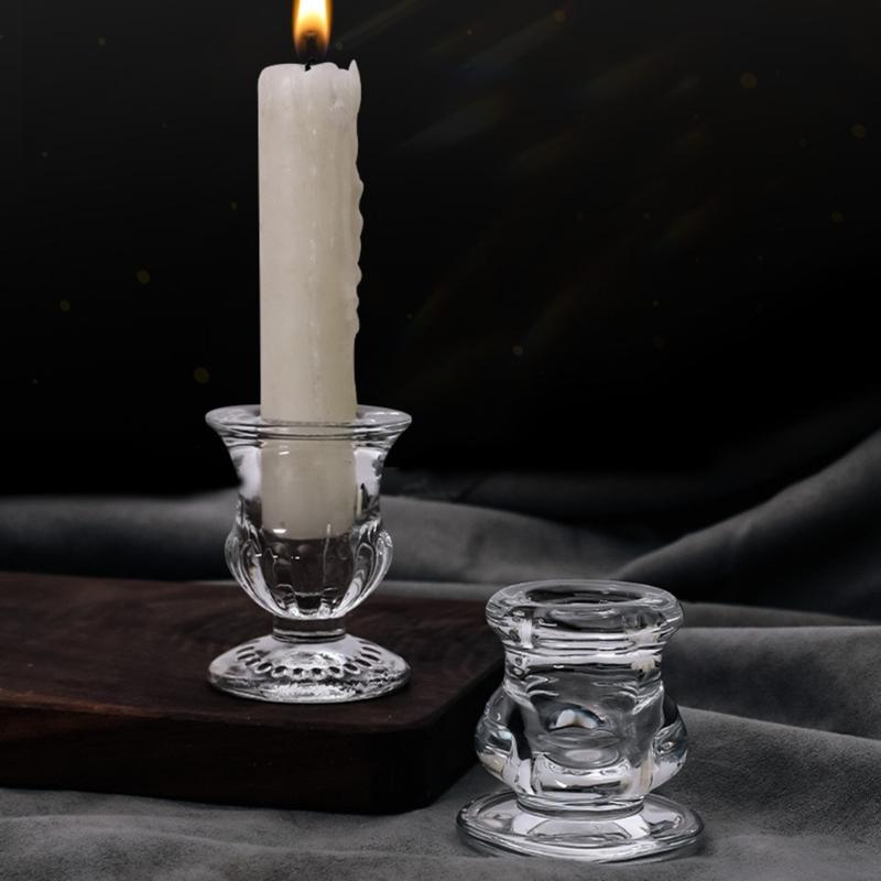 Elegant Glass Candle Holder Set of 2 Clear Taper Candlestick Holder for Wedding Modern Christmas Table Centerpieces