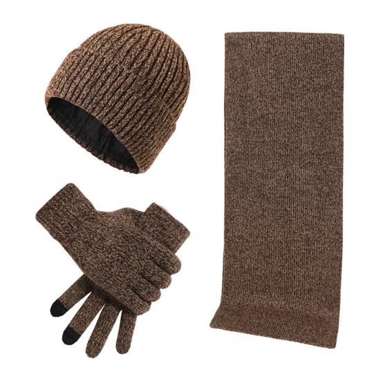 3Pcs/Set Women Winter Hat Scarf Gloves Set Solid Color Knitting Hat Long Scarf Touchscreen Gloves Set Winter Accessories