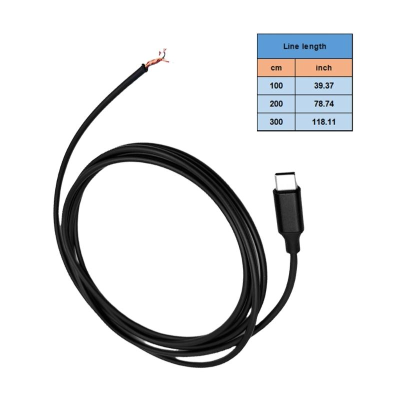 Type C TRRS Male Plug to Open End Cable Stereo to Bare Wire Line for Easy Headphones DIY Repairment Black