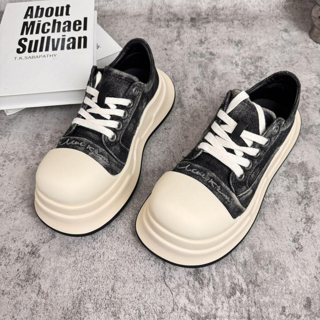 Черные и белые туфли Mickey Canvas для женщин - весна/лето 2024 г. Толстая подошва, увеличивающая рост, уродливо-милые спортивные повседневные туфли