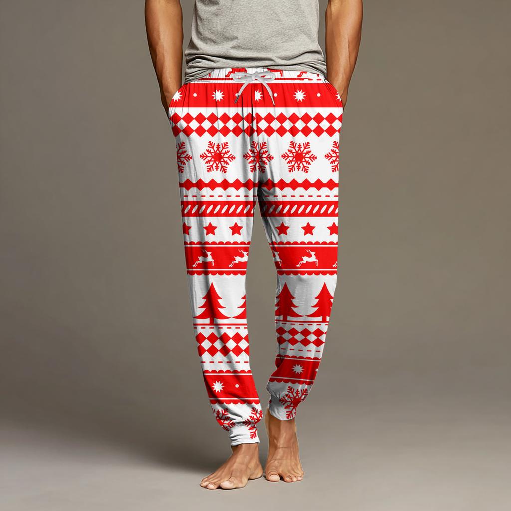 Мужские повседневные брюки с карманами на кулиске и манжетами, домашние брюки для сна