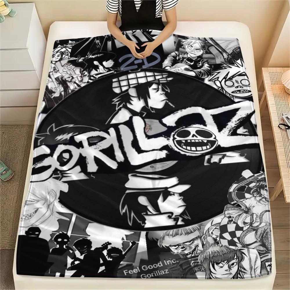 1PC Gorillaz Print Flannel Blanket, High quality Comfortable for All Seasons, Home Decor, Warmth and Comfort, Perfect for Christmas Gifts
