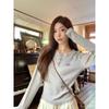 Women Embroidered Design Half Open Collar Long Sleeve Casual Layering T Shirt