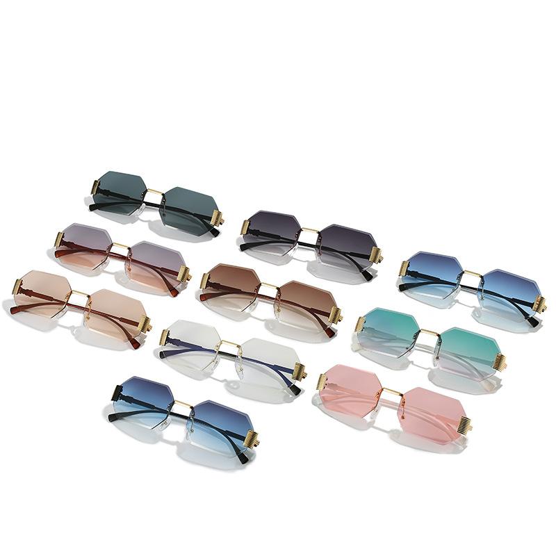 New polygonal sunglasses, European and American personalized rimless trimmed glasses, octagonal trimmed sunglasses for women