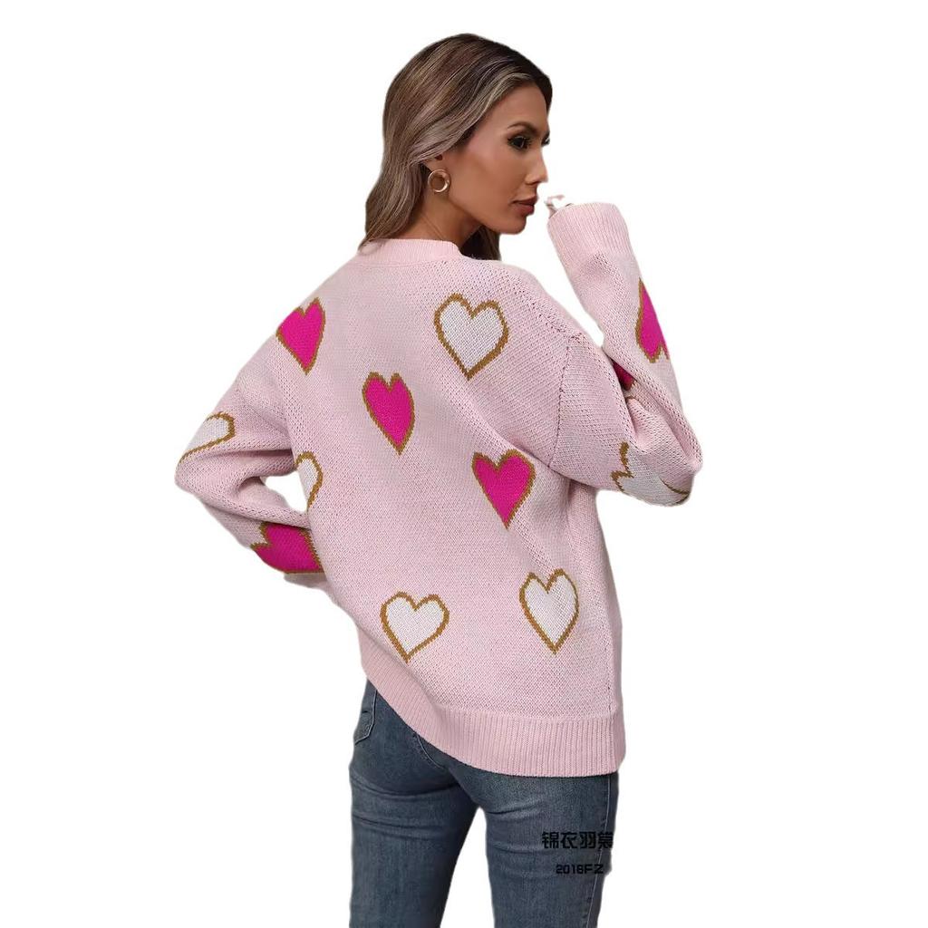 Осенне-зимний женский свитер Clash Corlor Love Heart Peach Sweater