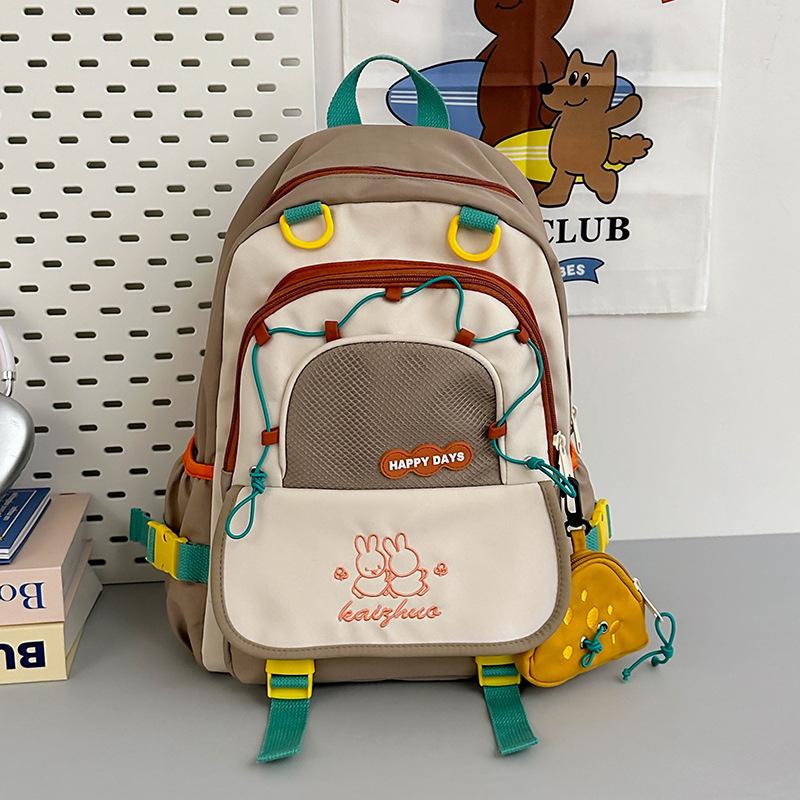 School Bag New Contrasting Colors Cute Backpack Female New Student Large Capacity Casual Backpack Light Travel Double Backpack