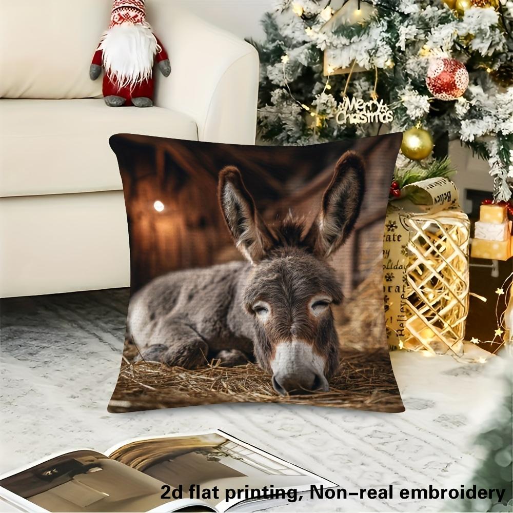 1pc Pillowcase, Sleepy Donkey Cushion Cover - Warm Country Farmhouse Style Decor, Serene Autumn Donkey Pattern, Soft And Comfortable Polyester Short P