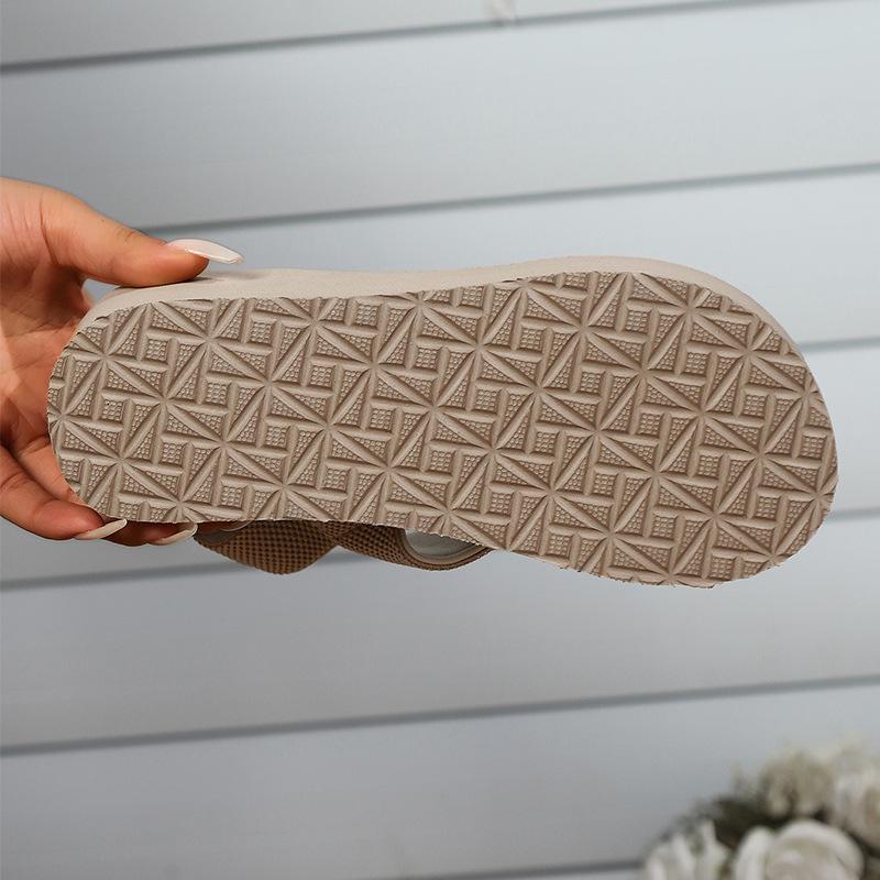 Женские соломенные сандалии на толстой подошве 2024 года: Повседневный, простой, большого размера для пляжного отдыха.