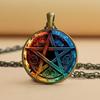 Колдовство пентаграмма стеклянный кабошон кулон ожерелье с викканской звездой женское ожерелье с викканским ювелирным изделием