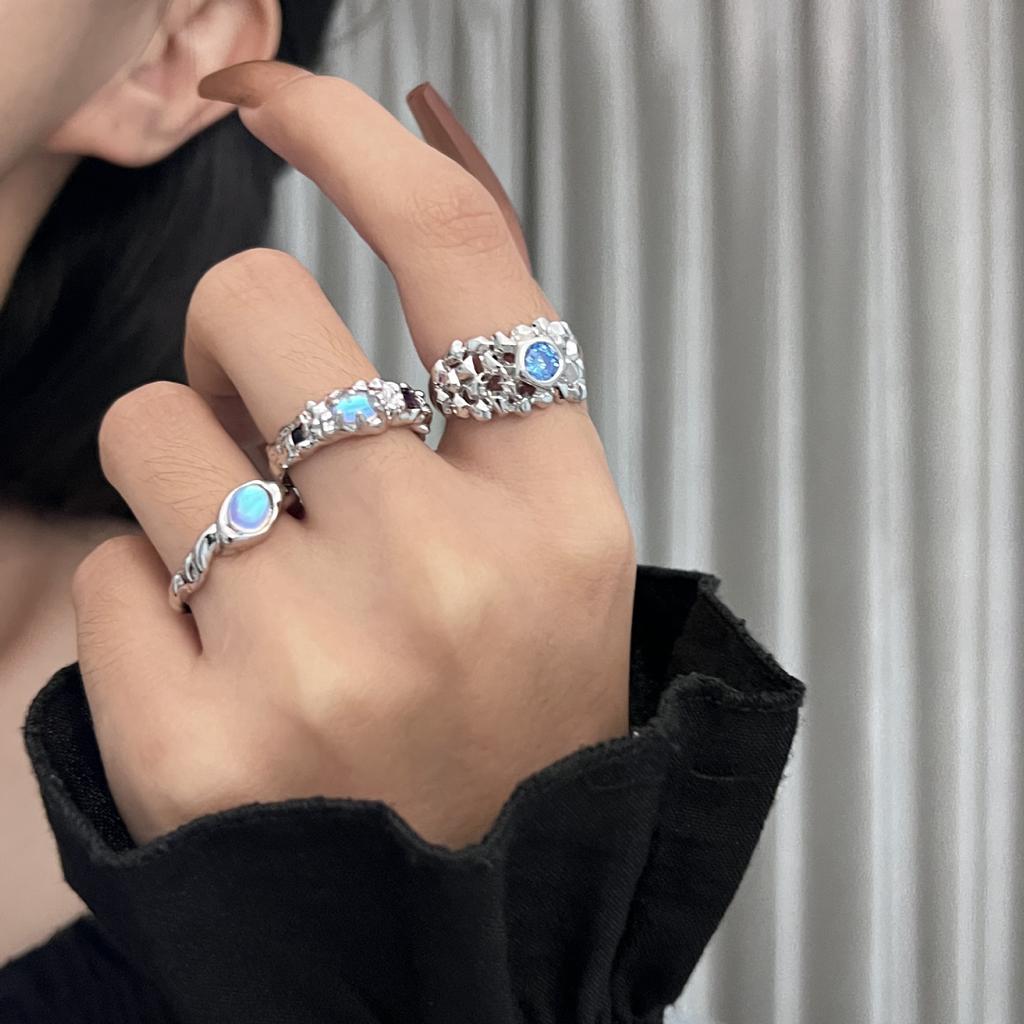 Texture Personality Open Ring Women'S French High-End Moonstone Niche Design Ring Simple Index Finger Ring