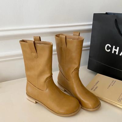 Женские рыцарские сапоги EuropeanStyle Осень и зима Новые толстые подошвы в британском стиле и приподнятые ботинки средней длины