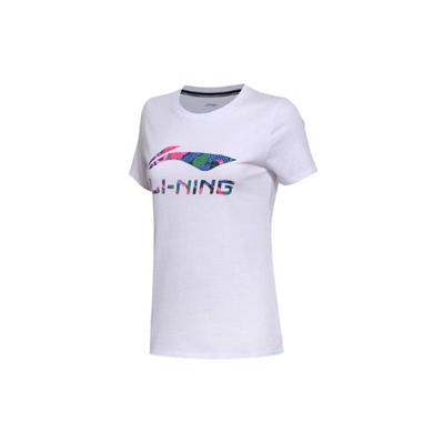 Футболка с коротким рукавом и круглым вырезом с логотипом Li Ning, женские топы, белая AHSR706-1