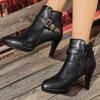 Fashion Fashion Pointed Toe Ankle Boots Women Autumn Winter Black Super High Heel Boots for Woman Buckle Detor Zipper Up Booties Ladies