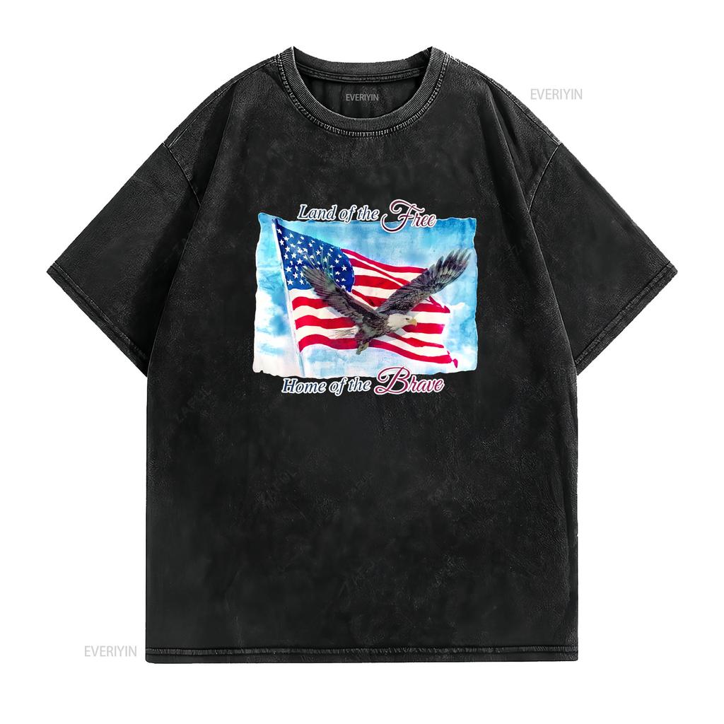 Patriotic Bald Eagle Land Of The Free Home Brave Unisexs T Shirt Size L Vintage Washed Stretched Designer Clothes Graphic