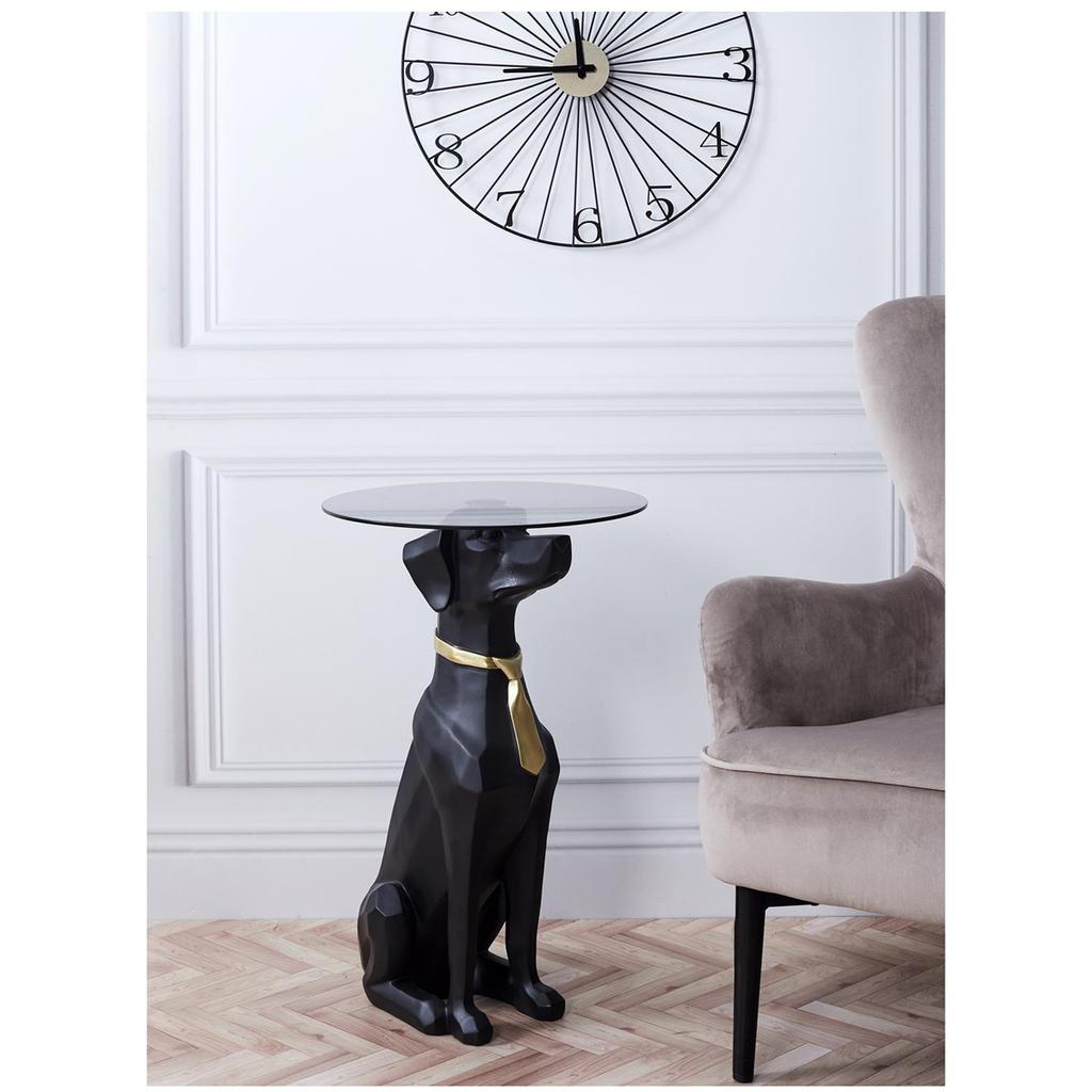 Les Trésors De Lily [A3678] - Resin Glass Pedestal Table 'Dog' Black Gold - 66x40 Cm