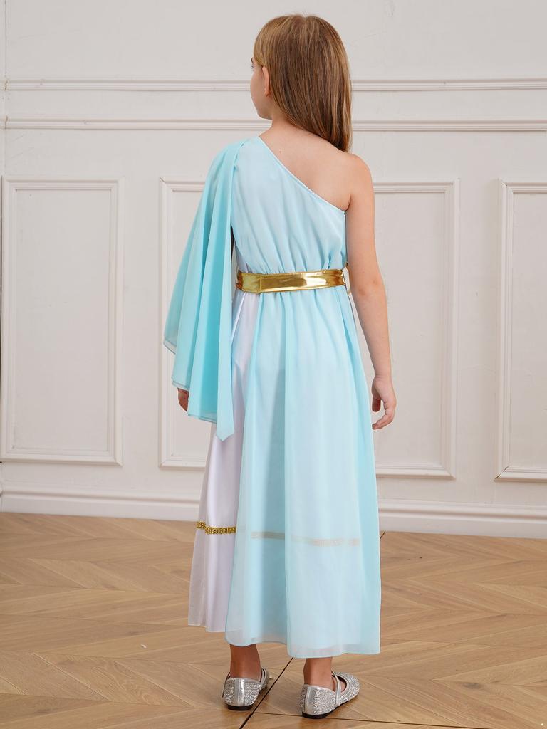 Девочки Хэллоуин Косплей Вечеринка Древняя Греция Рим Египет Тога Костюм Лирическое Танцевальное Платье Церковный Хор Танцевальная Одежда Струящееся Платье с Поясом