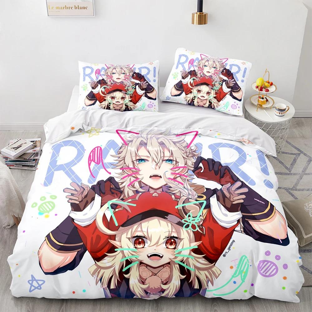 Комплект постельного белья Genshin Impact Single Twin Full Queen King Size Game Anime Bed Set Aldult Kid Bedroom Duvetcover Sets 3D Anime 058