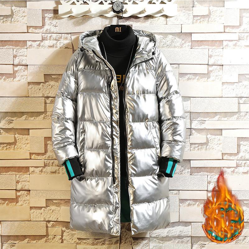 Outdoor Warm Over-the-knee Shiny Down Jacket Coat Windproof Fashion Top Men's Autumn and Winter Long Hooded Down Jacket
