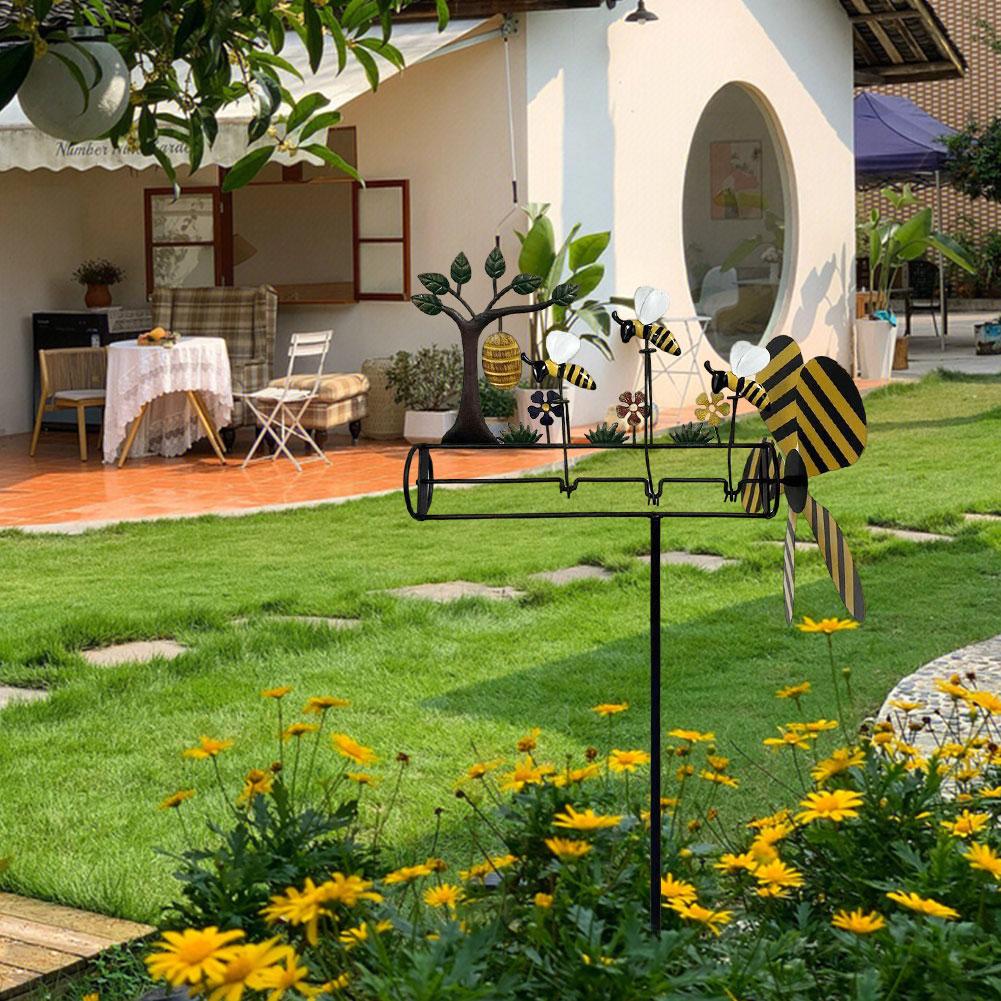 3D Животное Пчела Ветряная мельница Металлическая вертушка Ветряная вертушка Садовые деревья и маленькие пчелки Орнамент Искусство Украшения для уличного газона
